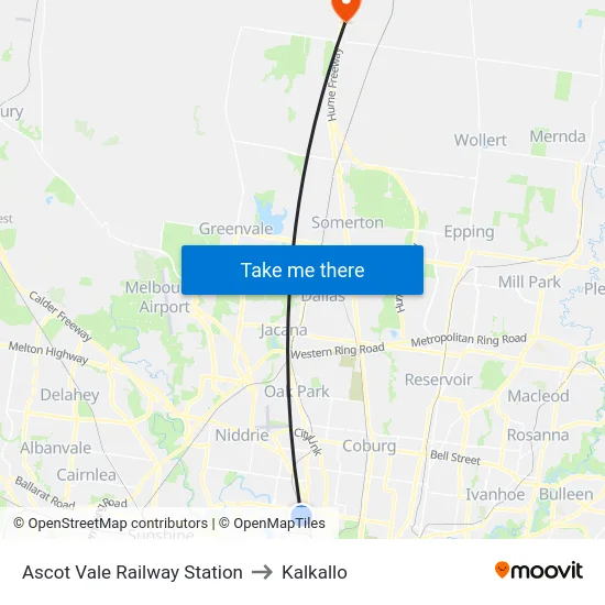 Ascot Vale Railway Station to Kalkallo map