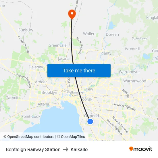 Bentleigh Railway Station to Kalkallo map