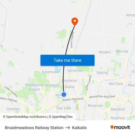 Broadmeadows Railway Station to Kalkallo map