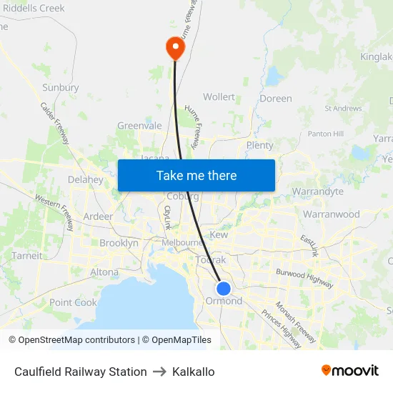 Caulfield Railway Station to Kalkallo map