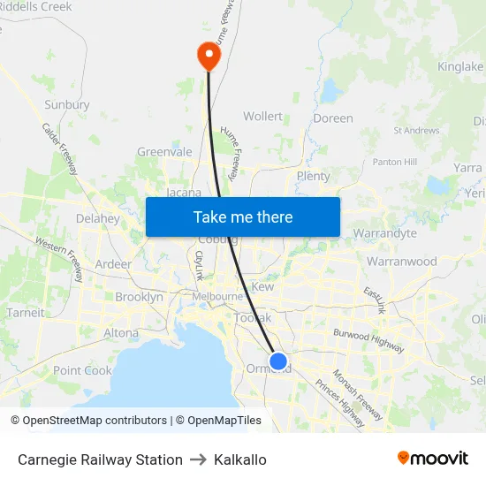 Carnegie Railway Station to Kalkallo map