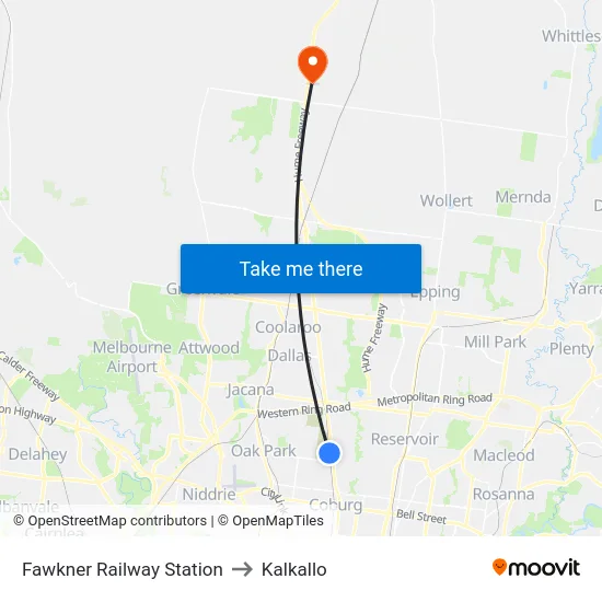Fawkner Railway Station to Kalkallo map