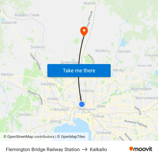 Flemington Bridge Railway Station to Kalkallo map