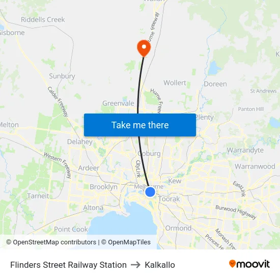 Flinders Street Railway Station to Kalkallo map