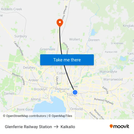 Glenferrie Railway Station to Kalkallo map