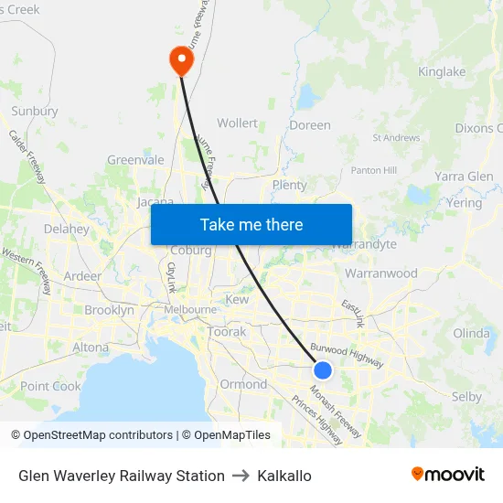 Glen Waverley Railway Station to Kalkallo map