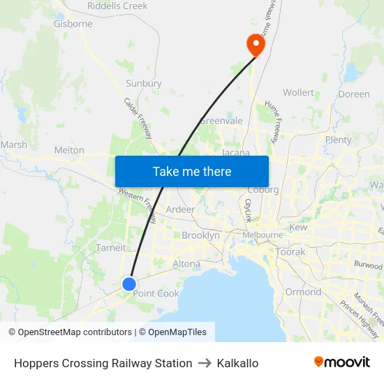 Hoppers Crossing Railway Station to Kalkallo map