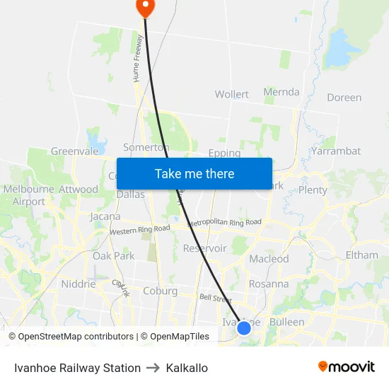 Ivanhoe Railway Station to Kalkallo map