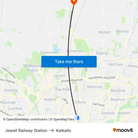 Jewell Railway Station to Kalkallo map