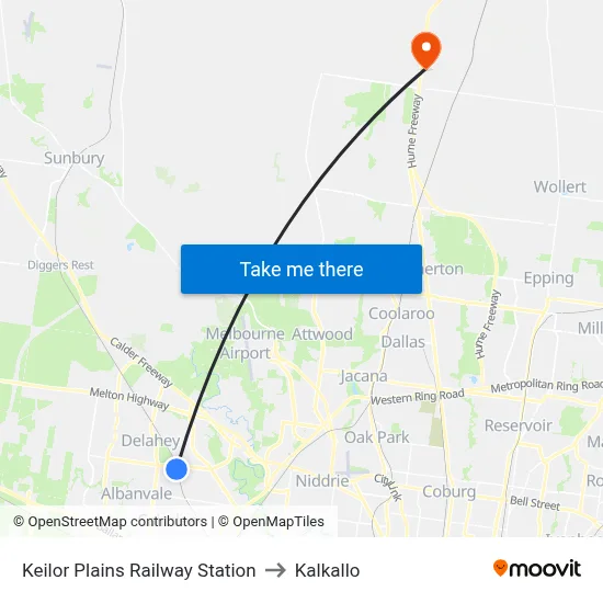 Keilor Plains Railway Station to Kalkallo map