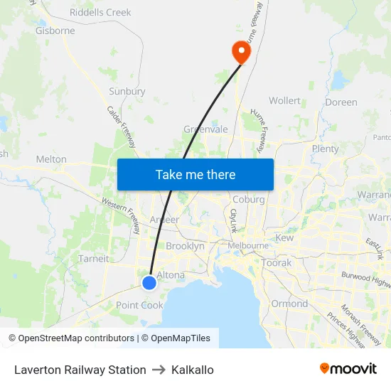 Laverton Railway Station to Kalkallo map