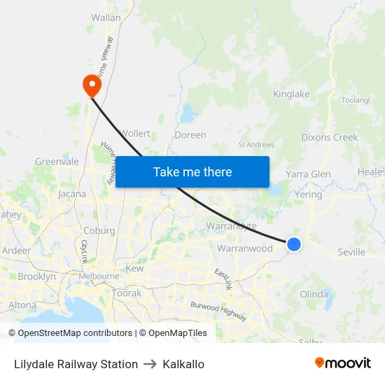 Lilydale Railway Station to Kalkallo map