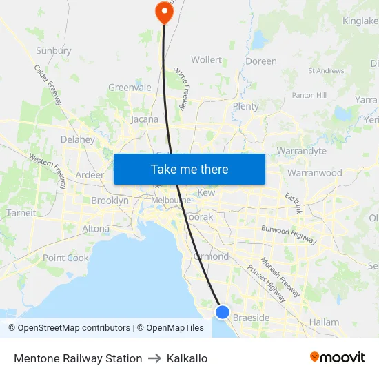Mentone Railway Station to Kalkallo map