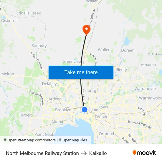 North Melbourne Railway Station to Kalkallo map