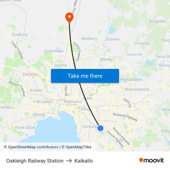 Oakleigh Railway Station to Kalkallo map