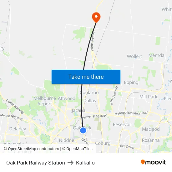 Oak Park Railway Station to Kalkallo map