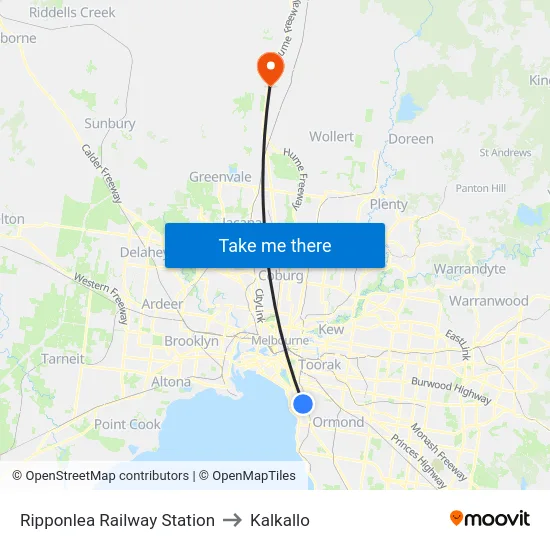 Ripponlea Railway Station to Kalkallo map