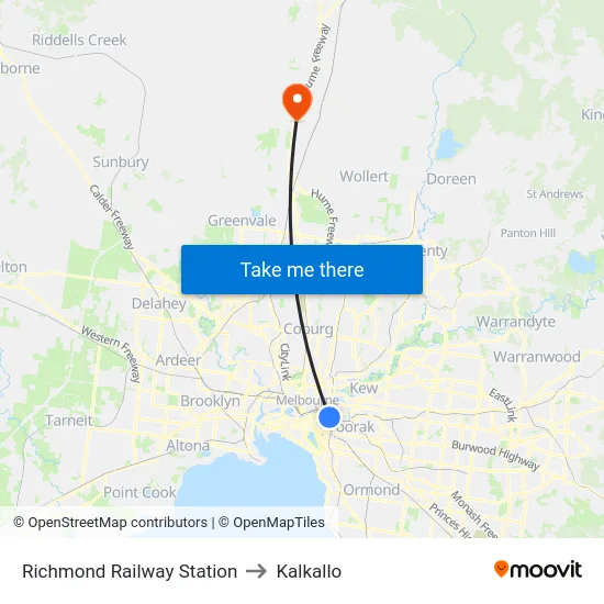 Richmond Railway Station to Kalkallo map