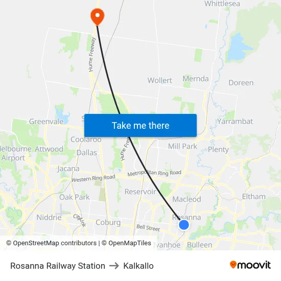 Rosanna Railway Station to Kalkallo map