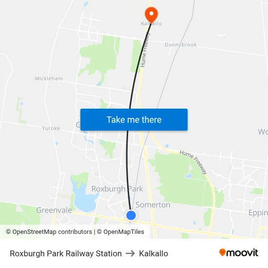 Roxburgh Park Railway Station to Kalkallo map