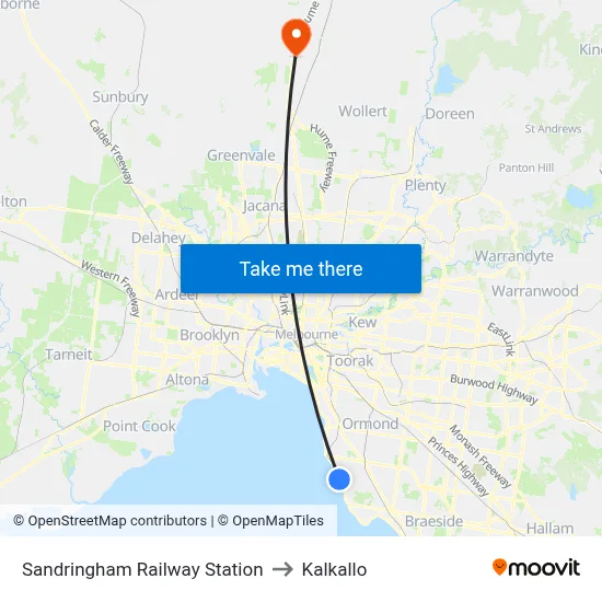 Sandringham Railway Station to Kalkallo map