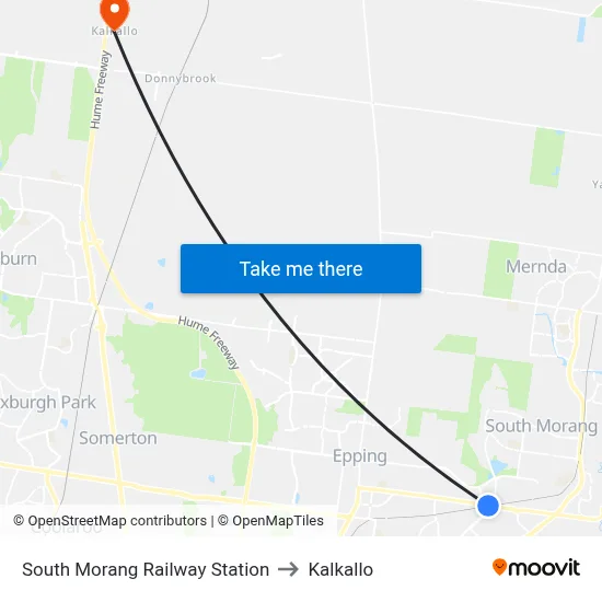 South Morang Railway Station to Kalkallo map