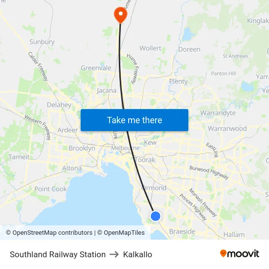 Southland Railway Station to Kalkallo map