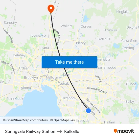 Springvale Railway Station to Kalkallo map