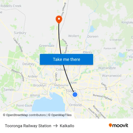 Tooronga Railway Station to Kalkallo map