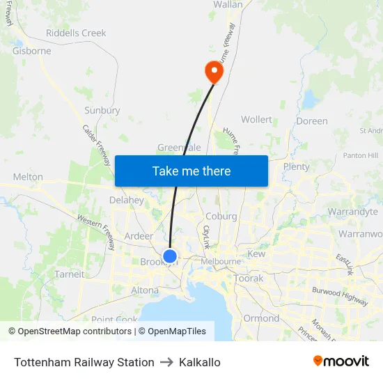 Tottenham Railway Station to Kalkallo map