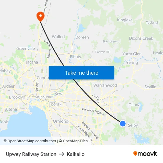 Upwey Railway Station to Kalkallo map