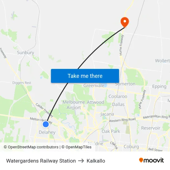 Watergardens Railway Station to Kalkallo map