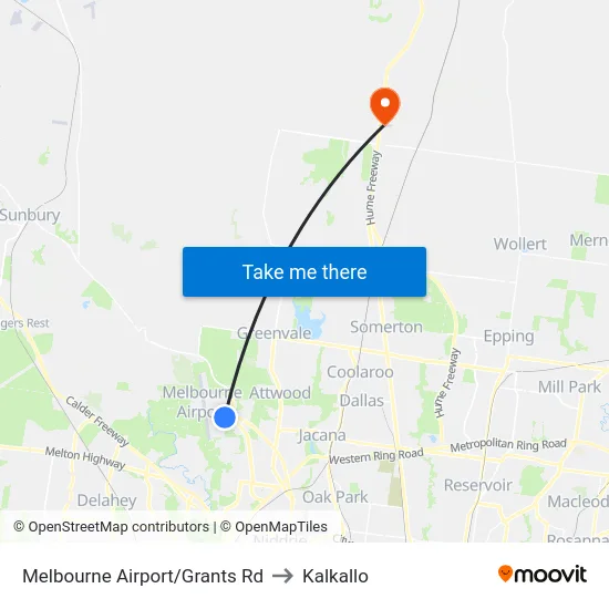 Melbourne Airport/Grants Rd to Kalkallo map