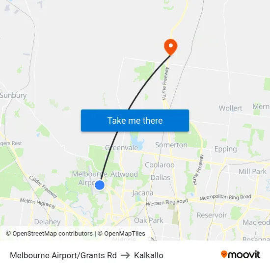 Melbourne Airport/Grants Rd to Kalkallo map