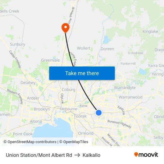 Union Station/Mont Albert Rd to Kalkallo map
