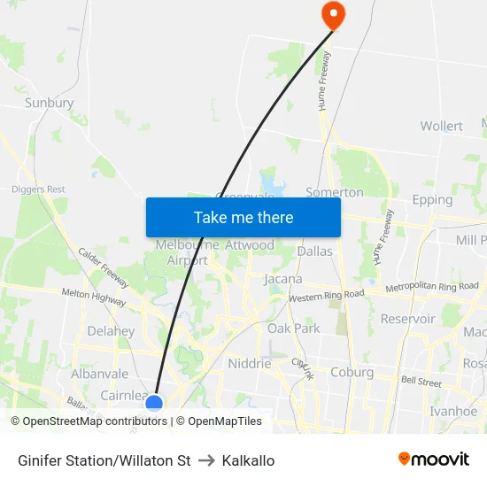 Ginifer Station/Willaton St to Kalkallo map