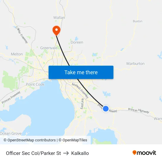 Officer Sec Col/Parker St to Kalkallo map
