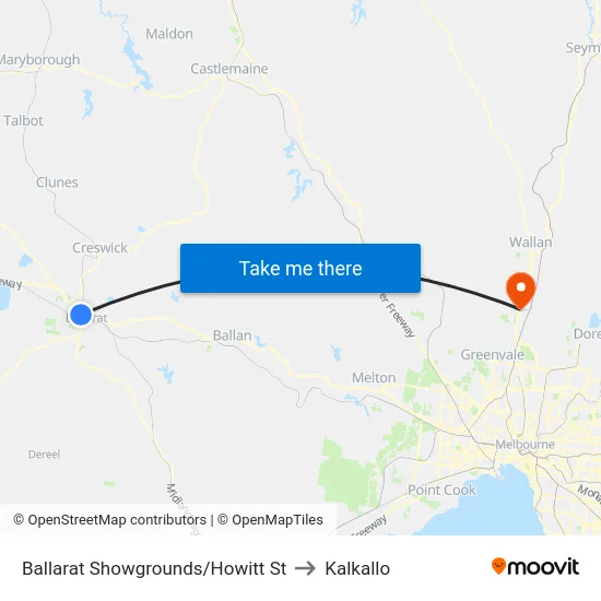 Ballarat Showgrounds/Howitt St to Kalkallo map