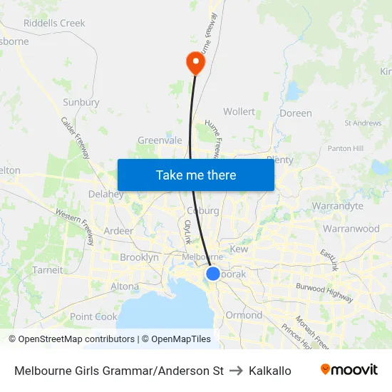 Melbourne Girls Grammar/Anderson St to Kalkallo map