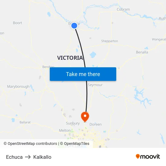Echuca to Kalkallo map