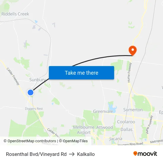 Rosenthal Bvd/Vineyard Rd to Kalkallo map