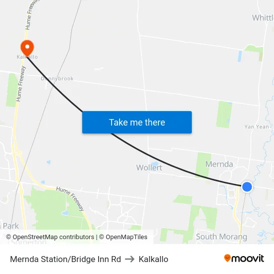 Mernda Station/Bridge Inn Rd to Kalkallo map