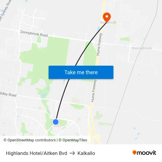 Highlands Hotel/Aitken Bvd to Kalkallo map