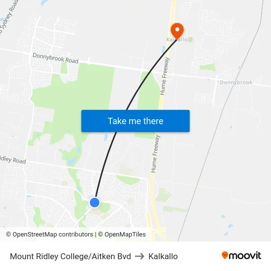 Mount Ridley College/Aitken Bvd to Kalkallo map