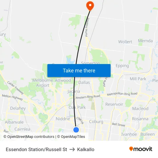 Essendon Station/Russell St to Kalkallo map