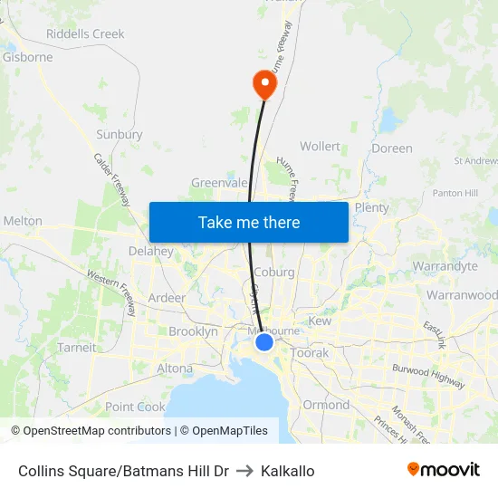 Collins Square/Batmans Hill Dr to Kalkallo map