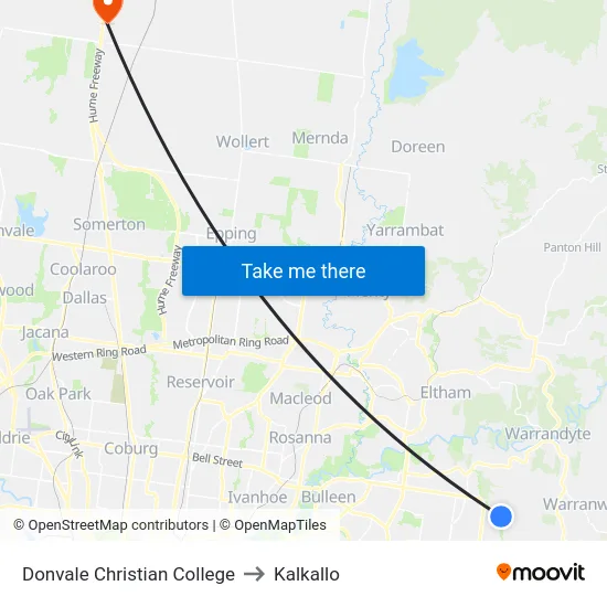 Donvale Christian College to Kalkallo map