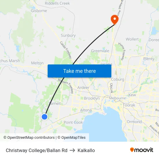 Christway College/Ballan Rd to Kalkallo map