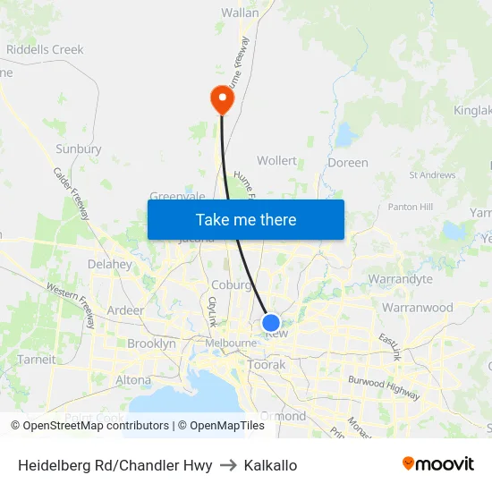 Heidelberg Rd/Chandler Hwy to Kalkallo map
