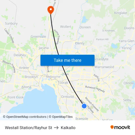 Westall Station/Rayhur St to Kalkallo map